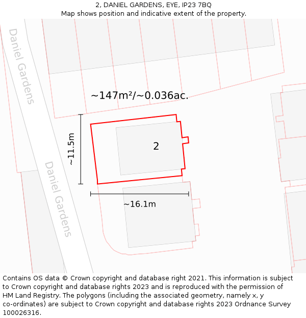2, DANIEL GARDENS, EYE, IP23 7BQ: Plot and title map