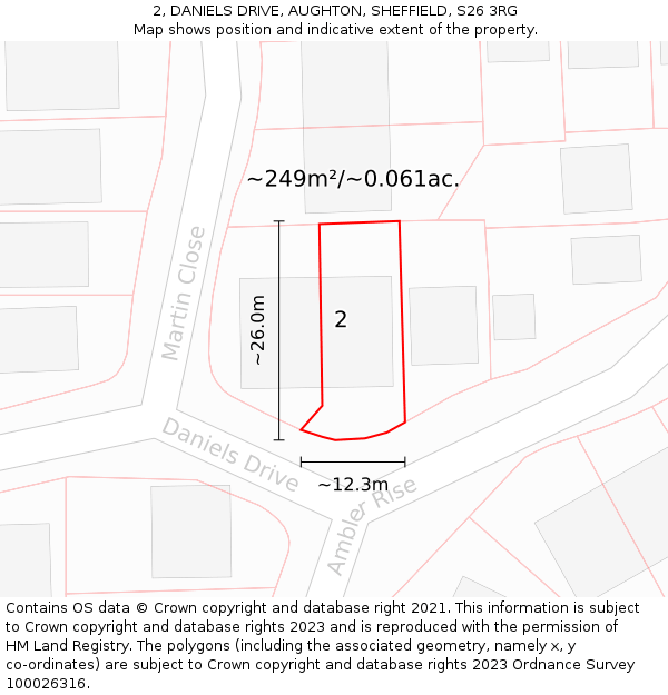 2, DANIELS DRIVE, AUGHTON, SHEFFIELD, S26 3RG: Plot and title map