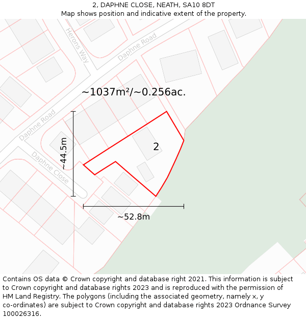 2, DAPHNE CLOSE, NEATH, SA10 8DT: Plot and title map