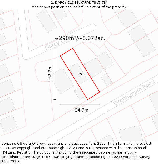 2, DARCY CLOSE, YARM, TS15 9TA: Plot and title map
