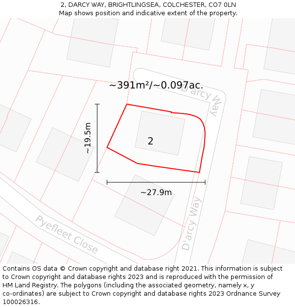 2, DARCY WAY, BRIGHTLINGSEA, COLCHESTER, CO7 0LN: Plot and title map