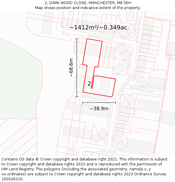 2, DARK WOOD CLOSE, MANCHESTER, M8 5EH: Plot and title map