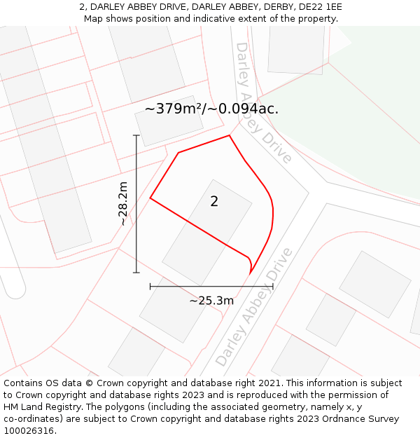 2, DARLEY ABBEY DRIVE, DARLEY ABBEY, DERBY, DE22 1EE: Plot and title map