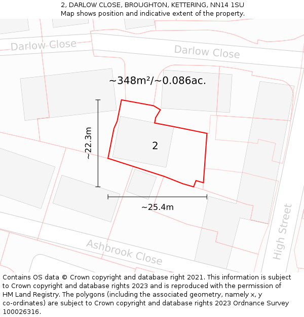 2, DARLOW CLOSE, BROUGHTON, KETTERING, NN14 1SU: Plot and title map
