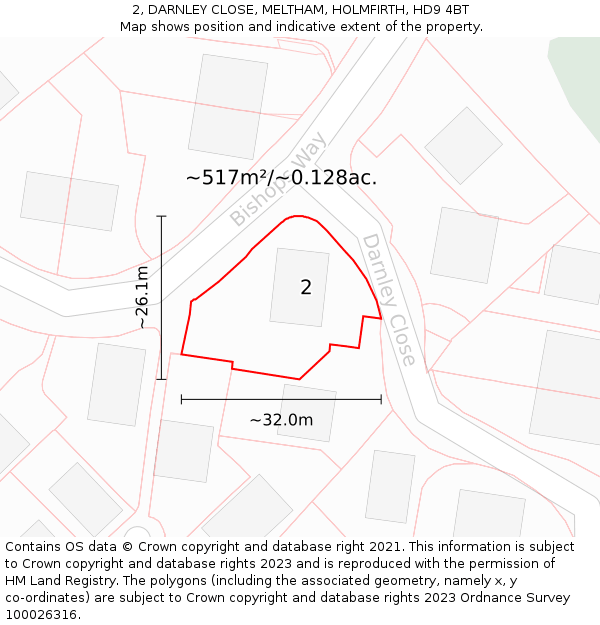 2, DARNLEY CLOSE, MELTHAM, HOLMFIRTH, HD9 4BT: Plot and title map