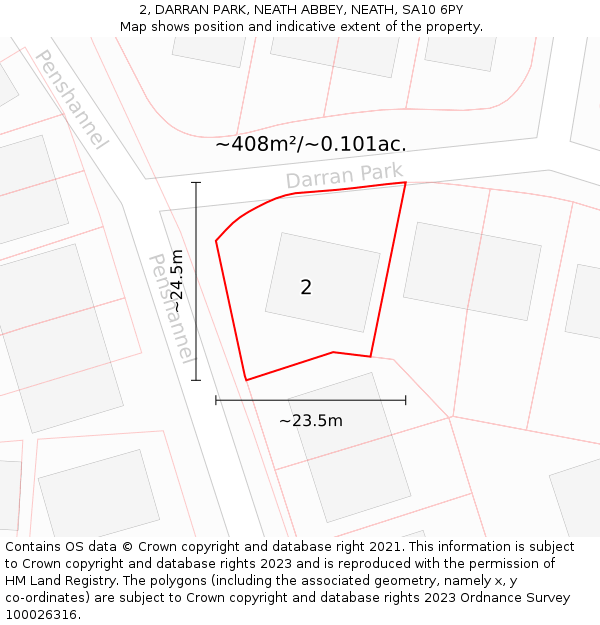 2, DARRAN PARK, NEATH ABBEY, NEATH, SA10 6PY: Plot and title map