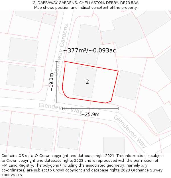 2, DARRAWAY GARDENS, CHELLASTON, DERBY, DE73 5AA: Plot and title map
