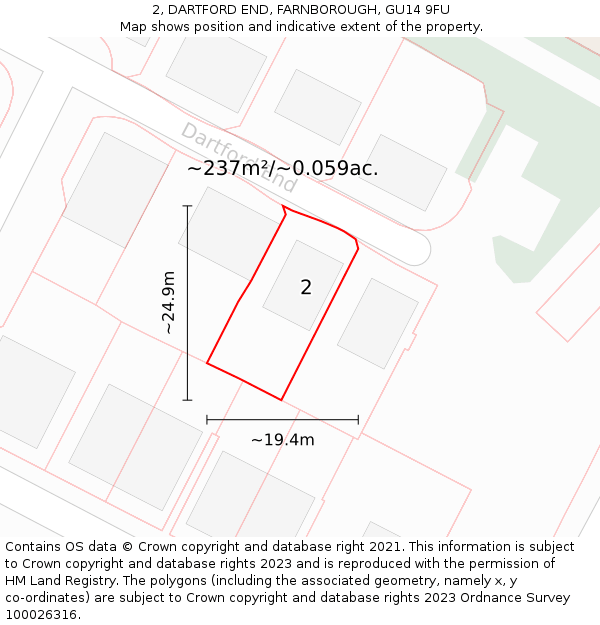 2, DARTFORD END, FARNBOROUGH, GU14 9FU: Plot and title map