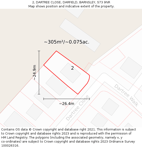2, DARTREE CLOSE, DARFIELD, BARNSLEY, S73 9NR: Plot and title map