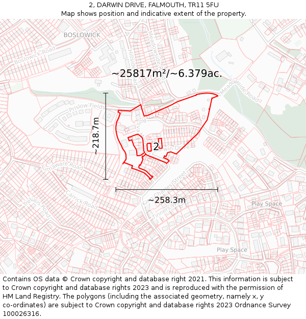 2, DARWIN DRIVE, FALMOUTH, TR11 5FU: Plot and title map