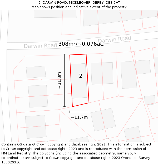 2, DARWIN ROAD, MICKLEOVER, DERBY, DE3 9HT: Plot and title map
