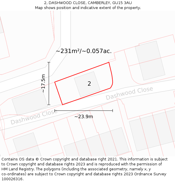 2, DASHWOOD CLOSE, CAMBERLEY, GU15 3AU: Plot and title map