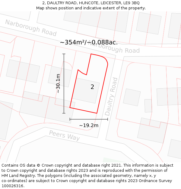 2, DAULTRY ROAD, HUNCOTE, LEICESTER, LE9 3BQ: Plot and title map