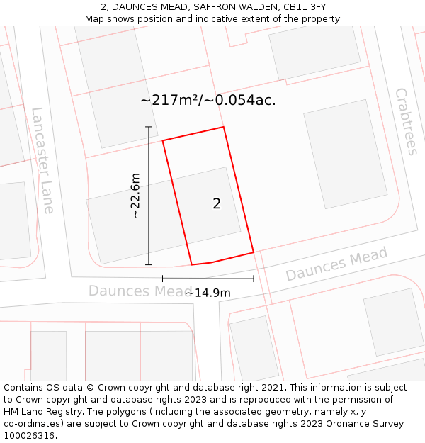 2, DAUNCES MEAD, SAFFRON WALDEN, CB11 3FY: Plot and title map
