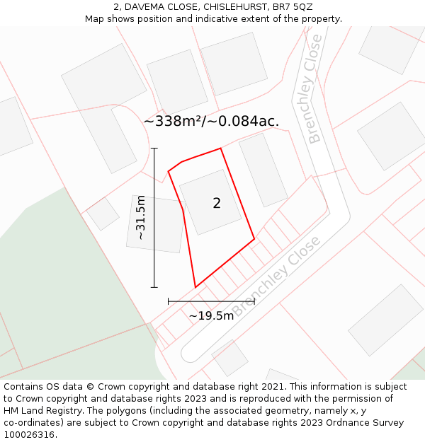 2, DAVEMA CLOSE, CHISLEHURST, BR7 5QZ: Plot and title map