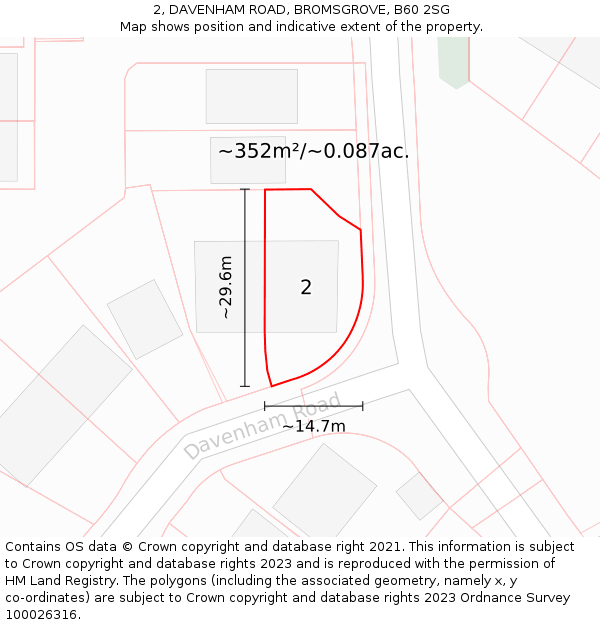2, DAVENHAM ROAD, BROMSGROVE, B60 2SG: Plot and title map