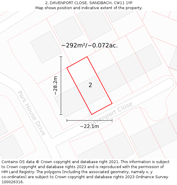 2, DAVENPORT CLOSE, SANDBACH, CW11 1YP: Plot and title map