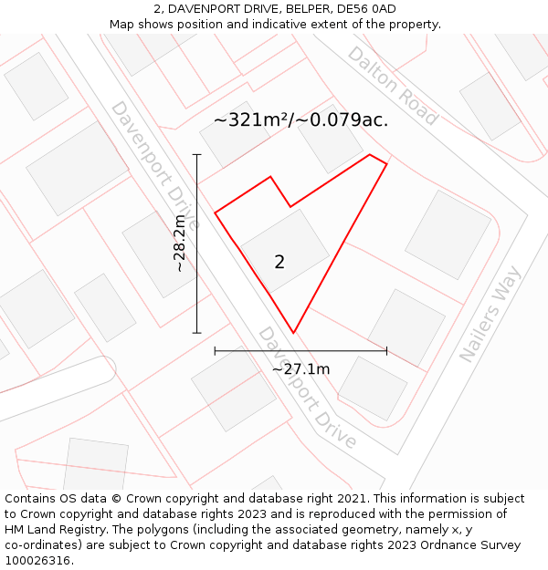 2, DAVENPORT DRIVE, BELPER, DE56 0AD: Plot and title map