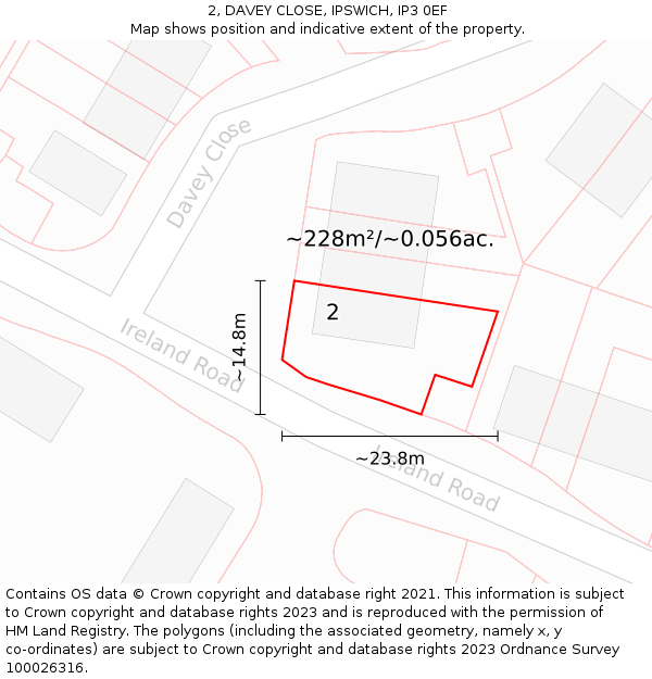 2, DAVEY CLOSE, IPSWICH, IP3 0EF: Plot and title map
