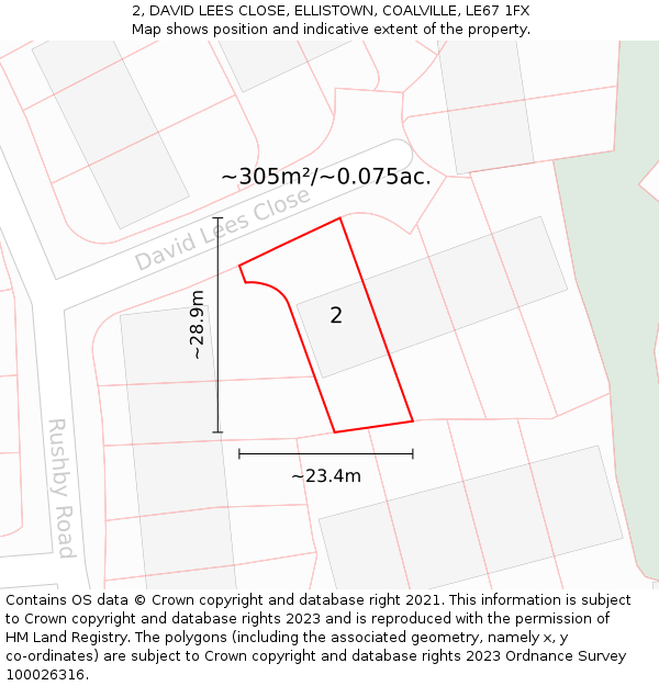 2, DAVID LEES CLOSE, ELLISTOWN, COALVILLE, LE67 1FX: Plot and title map