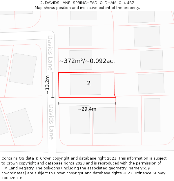 2, DAVIDS LANE, SPRINGHEAD, OLDHAM, OL4 4RZ: Plot and title map