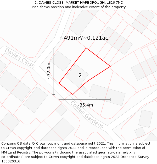 2, DAVIES CLOSE, MARKET HARBOROUGH, LE16 7ND: Plot and title map