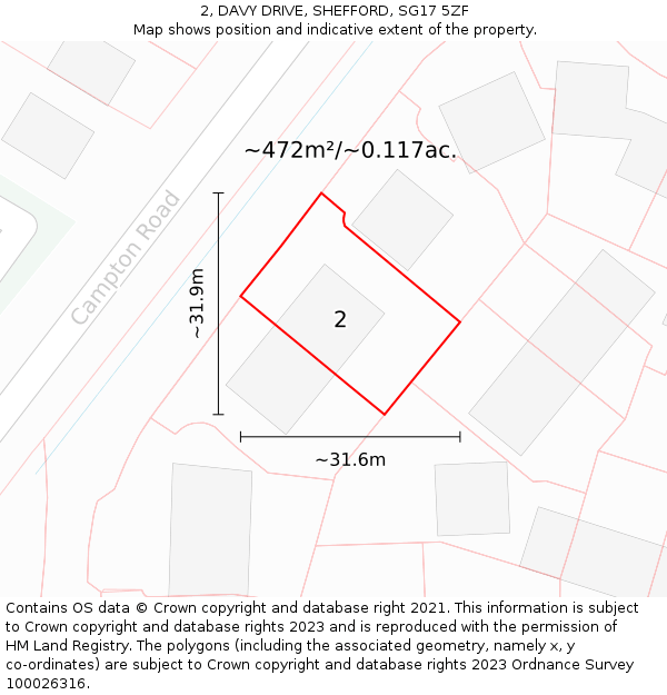 2, DAVY DRIVE, SHEFFORD, SG17 5ZF: Plot and title map