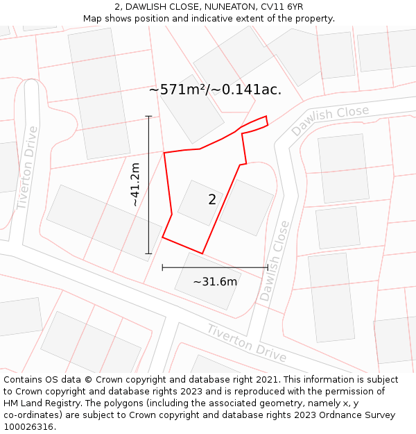 2, DAWLISH CLOSE, NUNEATON, CV11 6YR: Plot and title map