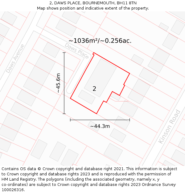 2, DAWS PLACE, BOURNEMOUTH, BH11 8TN: Plot and title map