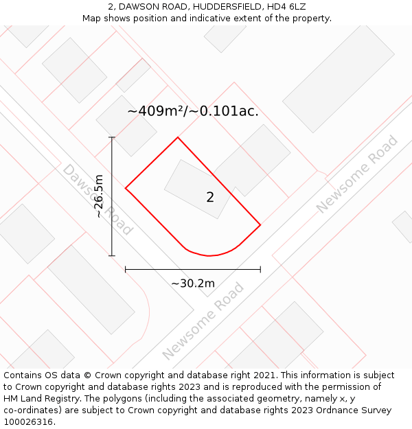 2, DAWSON ROAD, HUDDERSFIELD, HD4 6LZ: Plot and title map