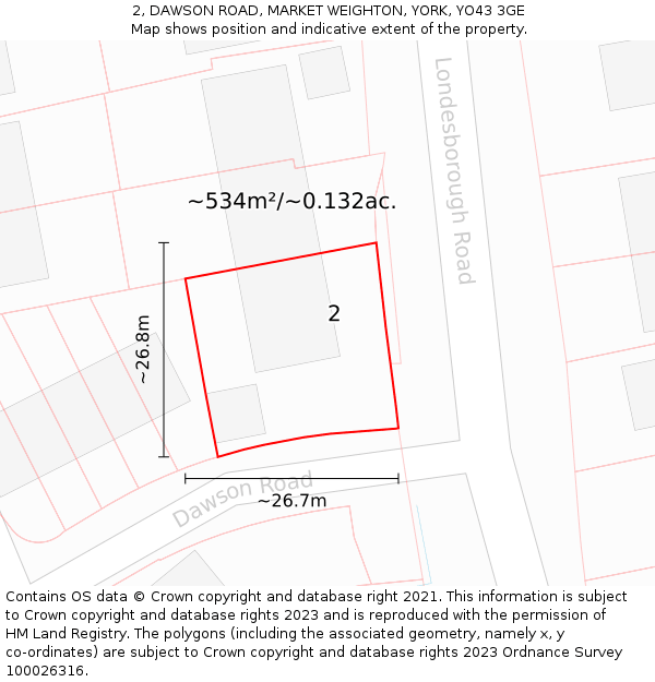 2, DAWSON ROAD, MARKET WEIGHTON, YORK, YO43 3GE: Plot and title map