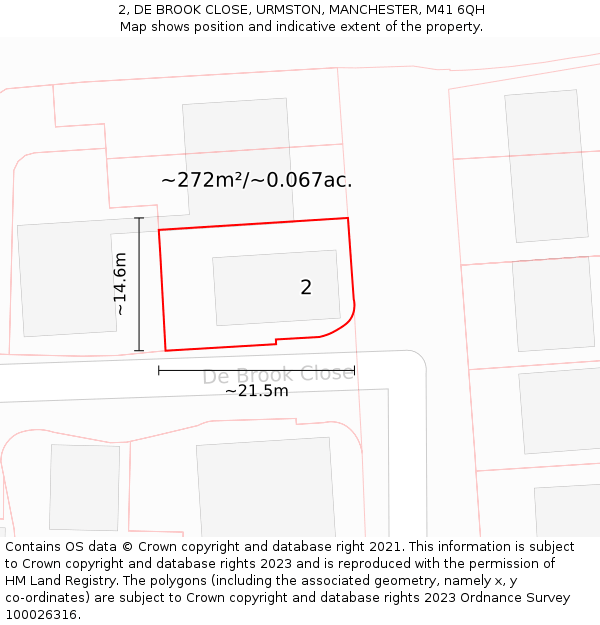 2, DE BROOK CLOSE, URMSTON, MANCHESTER, M41 6QH: Plot and title map