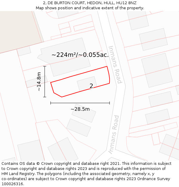 2, DE BURTON COURT, HEDON, HULL, HU12 8NZ: Plot and title map