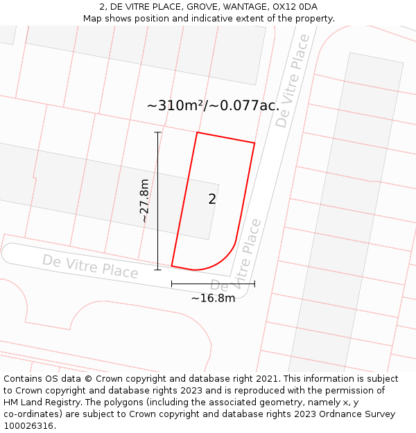 2, DE VITRE PLACE, GROVE, WANTAGE, OX12 0DA: Plot and title map