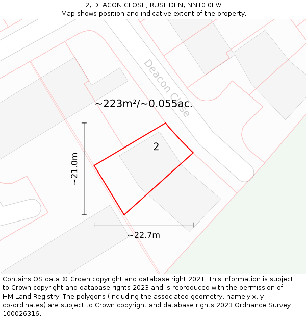 2, DEACON CLOSE, RUSHDEN, NN10 0EW: Plot and title map