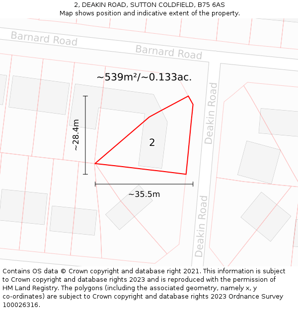 2, DEAKIN ROAD, SUTTON COLDFIELD, B75 6AS: Plot and title map
