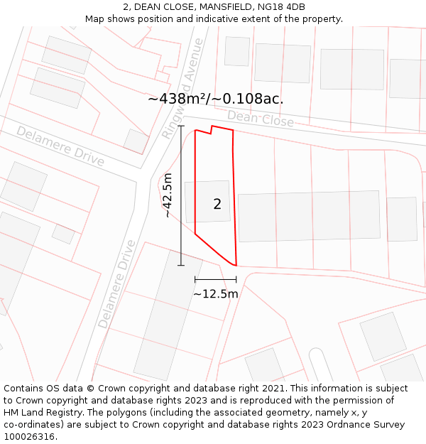 2, DEAN CLOSE, MANSFIELD, NG18 4DB: Plot and title map