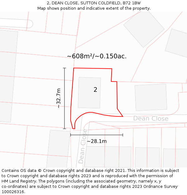 2, DEAN CLOSE, SUTTON COLDFIELD, B72 1BW: Plot and title map