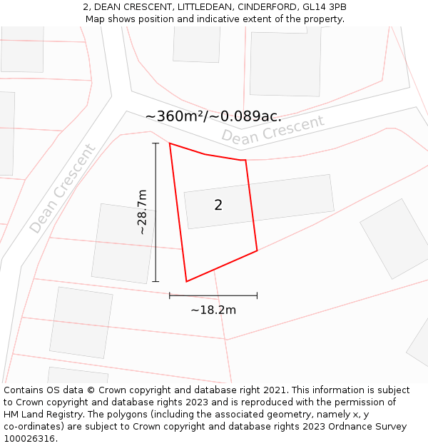 2, DEAN CRESCENT, LITTLEDEAN, CINDERFORD, GL14 3PB: Plot and title map