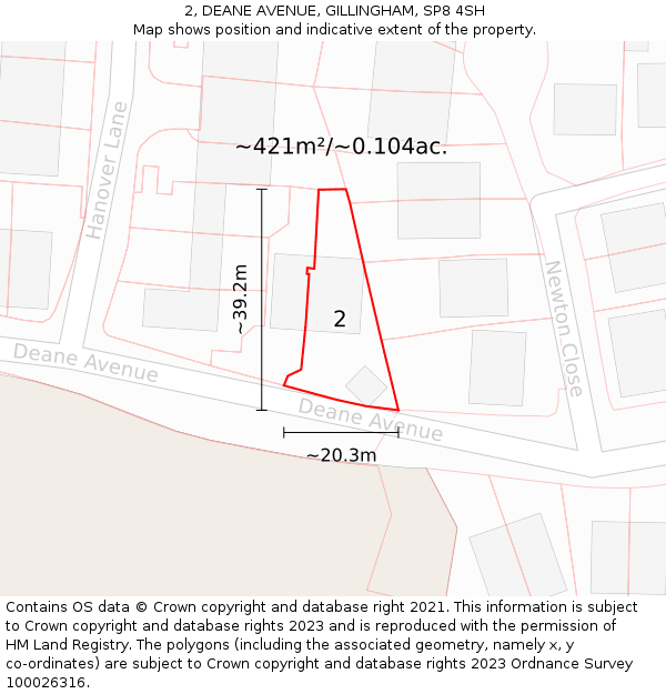 2, DEANE AVENUE, GILLINGHAM, SP8 4SH: Plot and title map
