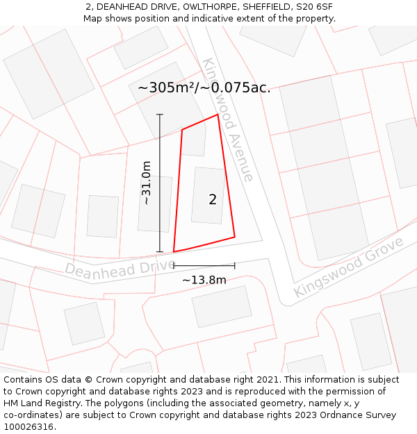 2, DEANHEAD DRIVE, OWLTHORPE, SHEFFIELD, S20 6SF: Plot and title map