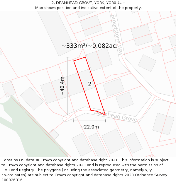 2, DEANHEAD GROVE, YORK, YO30 4UH: Plot and title map