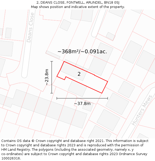 2, DEANS CLOSE, FONTWELL, ARUNDEL, BN18 0SJ: Plot and title map