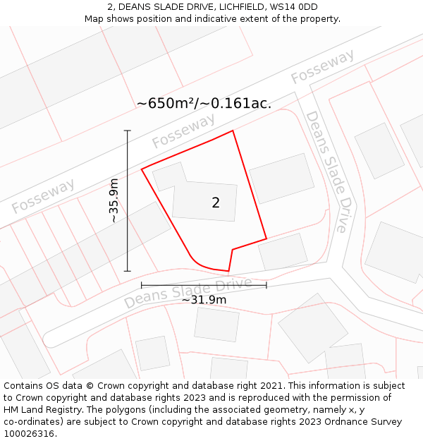 2, DEANS SLADE DRIVE, LICHFIELD, WS14 0DD: Plot and title map