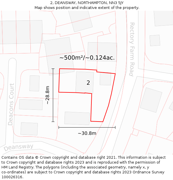 2, DEANSWAY, NORTHAMPTON, NN3 5JY: Plot and title map