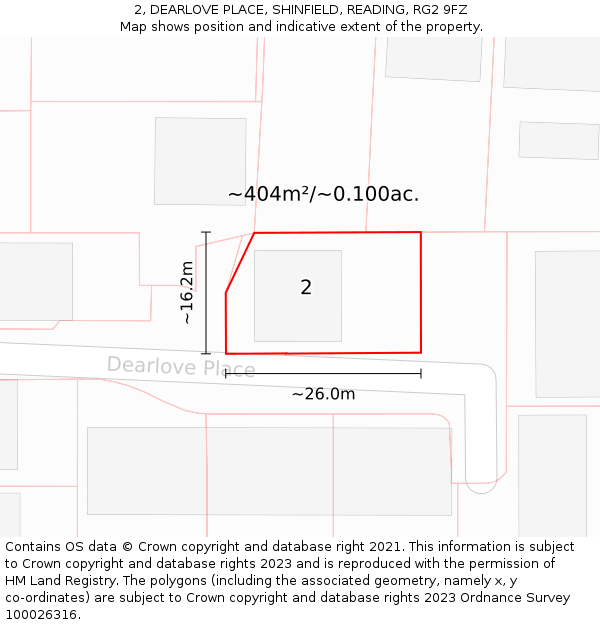 2, DEARLOVE PLACE, SHINFIELD, READING, RG2 9FZ: Plot and title map