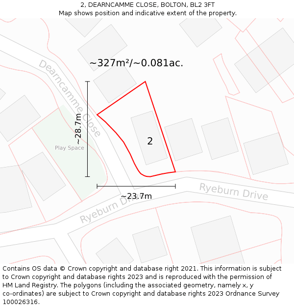 2, DEARNCAMME CLOSE, BOLTON, BL2 3FT: Plot and title map