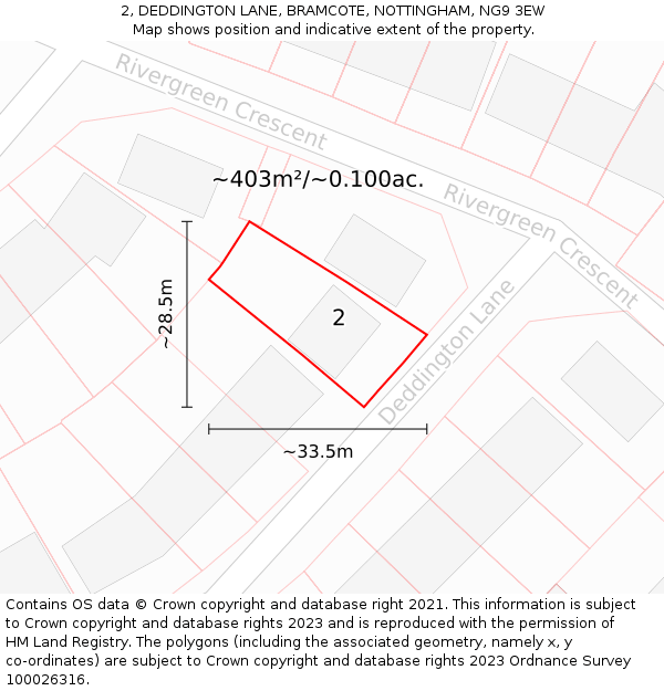 2, DEDDINGTON LANE, BRAMCOTE, NOTTINGHAM, NG9 3EW: Plot and title map