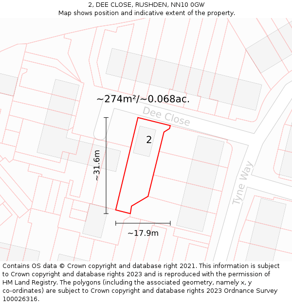 2, DEE CLOSE, RUSHDEN, NN10 0GW: Plot and title map