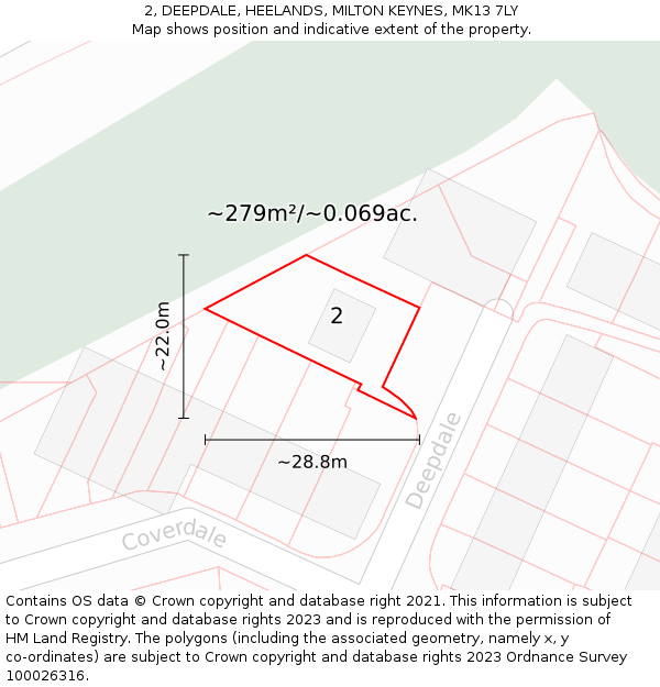 2, DEEPDALE, HEELANDS, MILTON KEYNES, MK13 7LY: Plot and title map